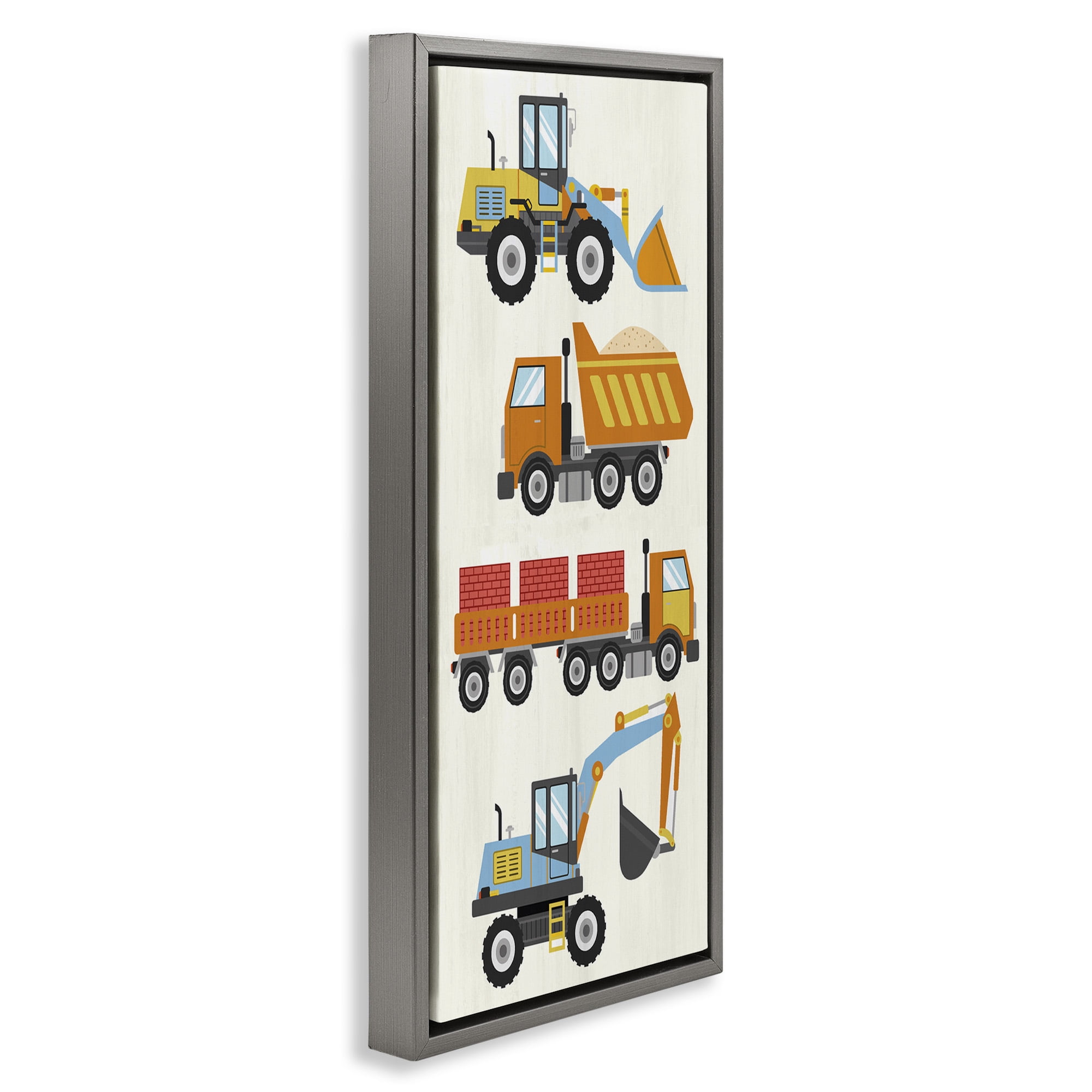 Stupell Industries Playful Construction Vehicles Transportation Painting Gray Floater Framed Canvas Art Print Wall Art, 15 x 31