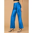 thumbnail image 4 of Pantalón palazzo acampanado con pierna ancha y cintura alta con brillo brillante metálico fiesta para mujer Azul S, 4 of 6