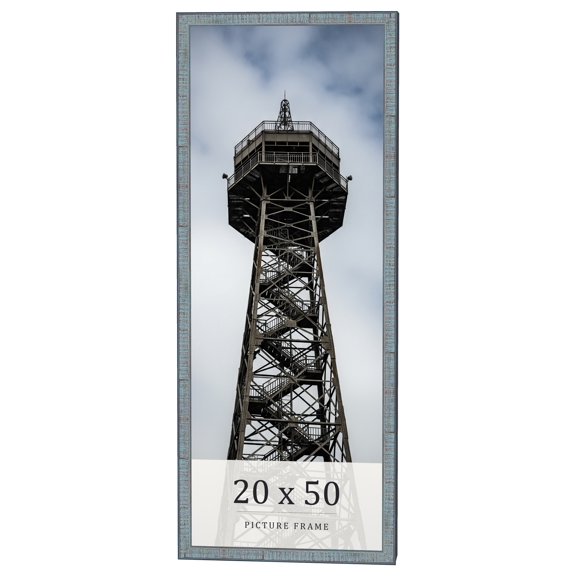20x50 Frame Blue Scuffed Farm Board Solid Wood Picture Frame Width 0.75 Inches | Interior Depth 0.5