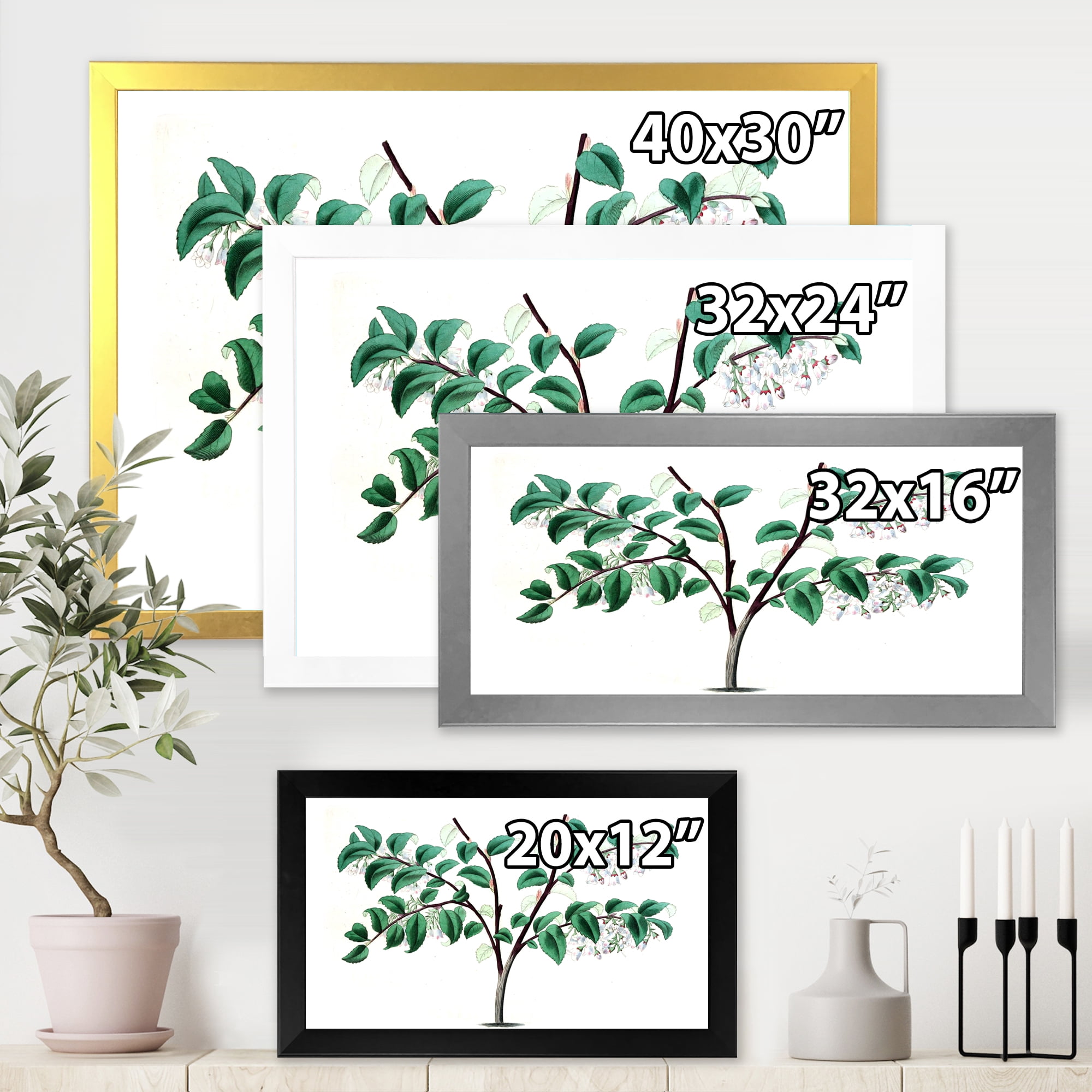 Designart 'Ancient Green Leaves Plants I' Traditional Framed Art Print