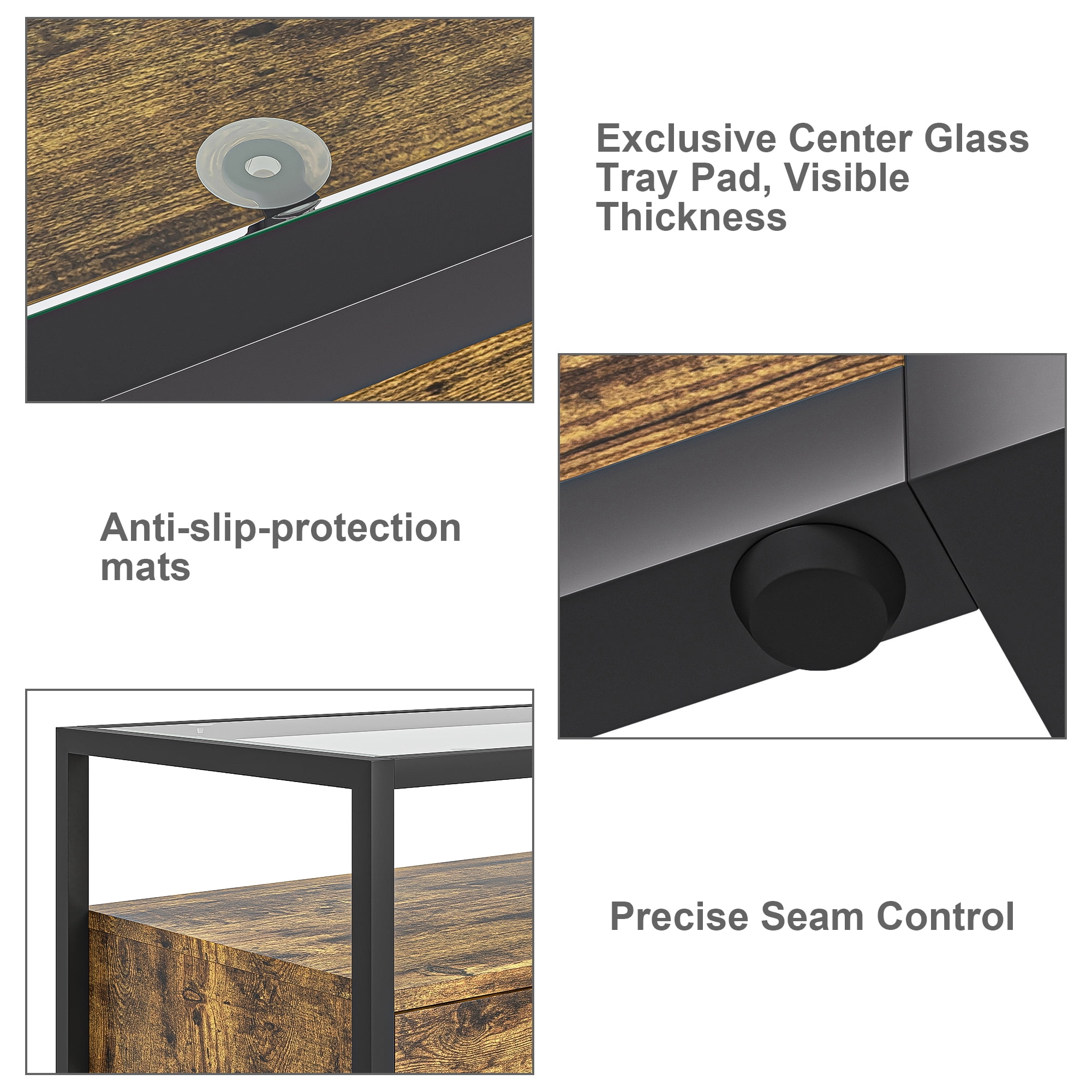 Kadyn Modern Console Table, Sofa Table with Drawers, Glass Entryway Table for Living Room, Brown