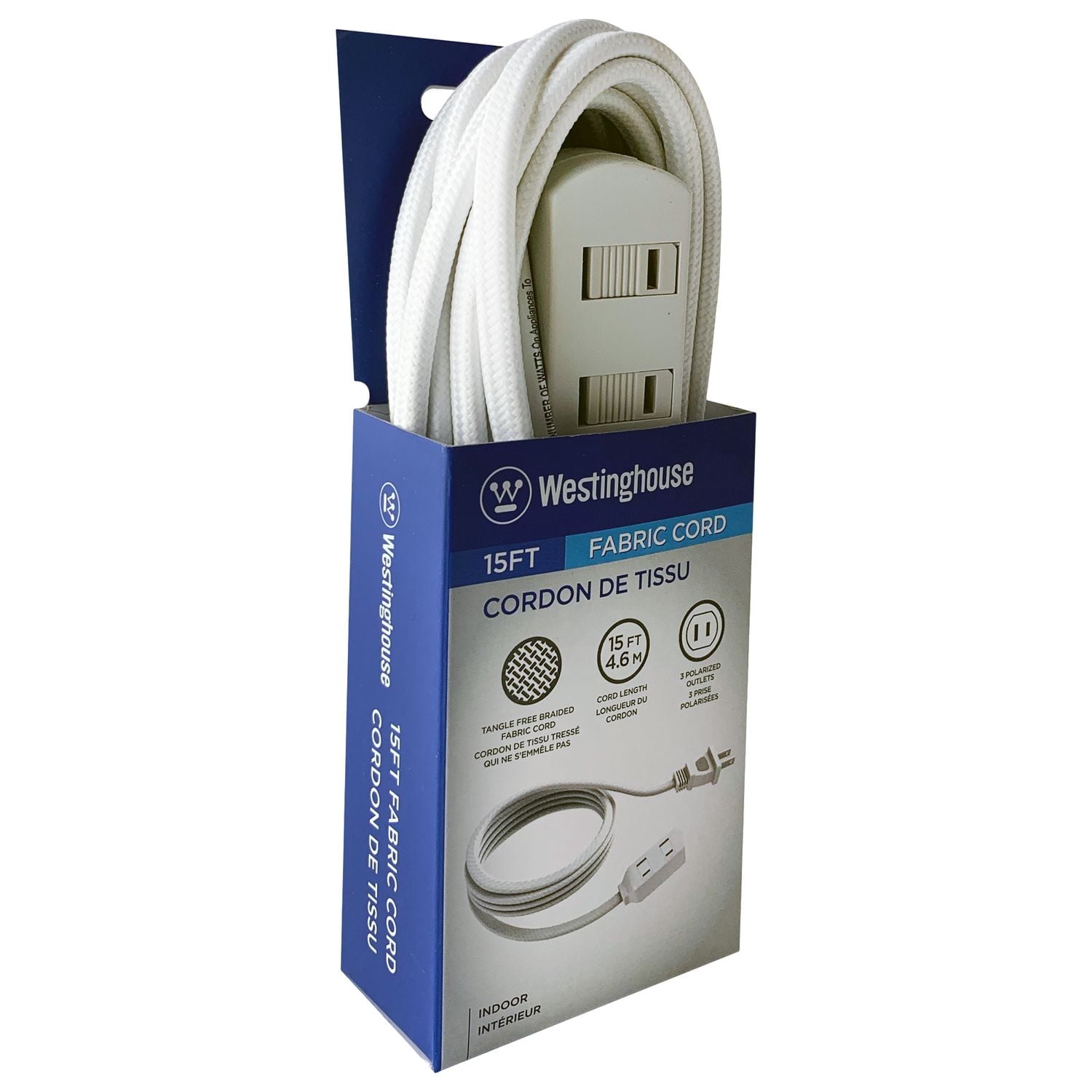 Westinghouse 15 ft 3-Outlet White Fabric Extension Cord