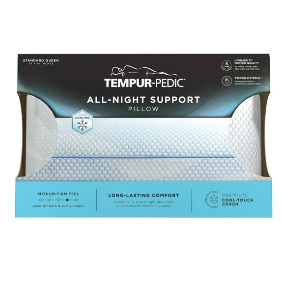 Tempur-Pedic All-Night Support Bed Pillow and Cooling, Pain-Relieving Support, Standard/Queen, Adult