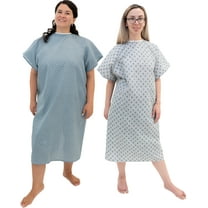 2 Pack - Blue and White Hospital Gown with Back Tie - One Size Fits All