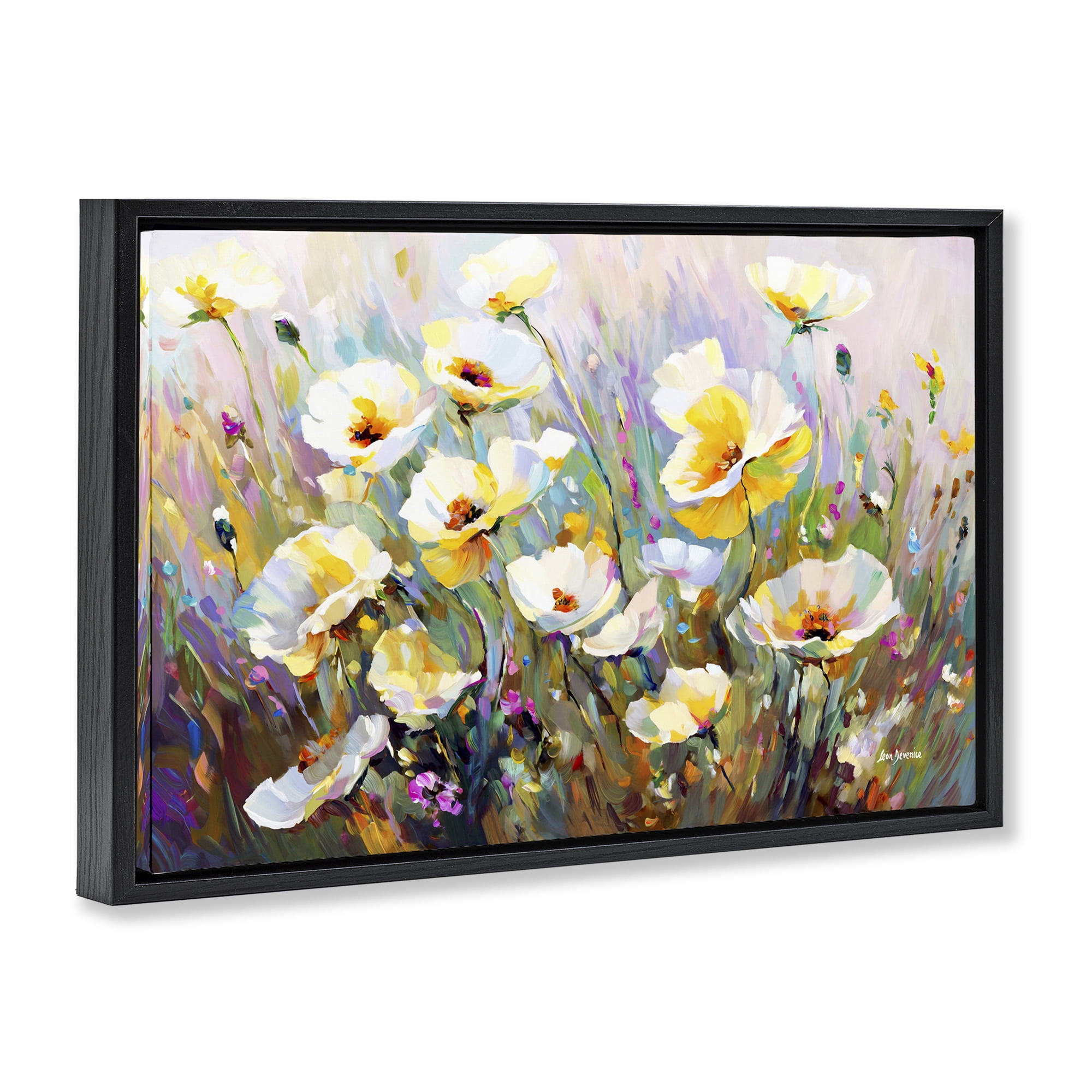 Stupell Industries Sunlit Petals Embrace Botanical & Floral Painting Black Floater Framed Art Print Wall Art, 25 x 17