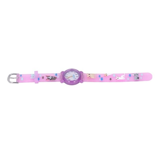 Toddler Watch, Cute Cartoon Kitten Strap Kids Watch Safe Comfortable For Over 3 Years Old Purple