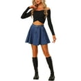 thumbnail image 2 of INSPIRE CHIC Women's Summer High Waist A-Line Mini Denim Skirt with Belt S Mid-Blue, 2 of 6