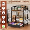 thumbnail image 2 of Coffee Bar Organizer Countertop, 2 Tier Mug Cup Holder Stand with 12 Hooks, 30 K Cup Coffee Pod Drawer with Mug Rack, Multifunctional Shelf Organizer for Accessories Station Kitchen (Brown), 2 of 9
