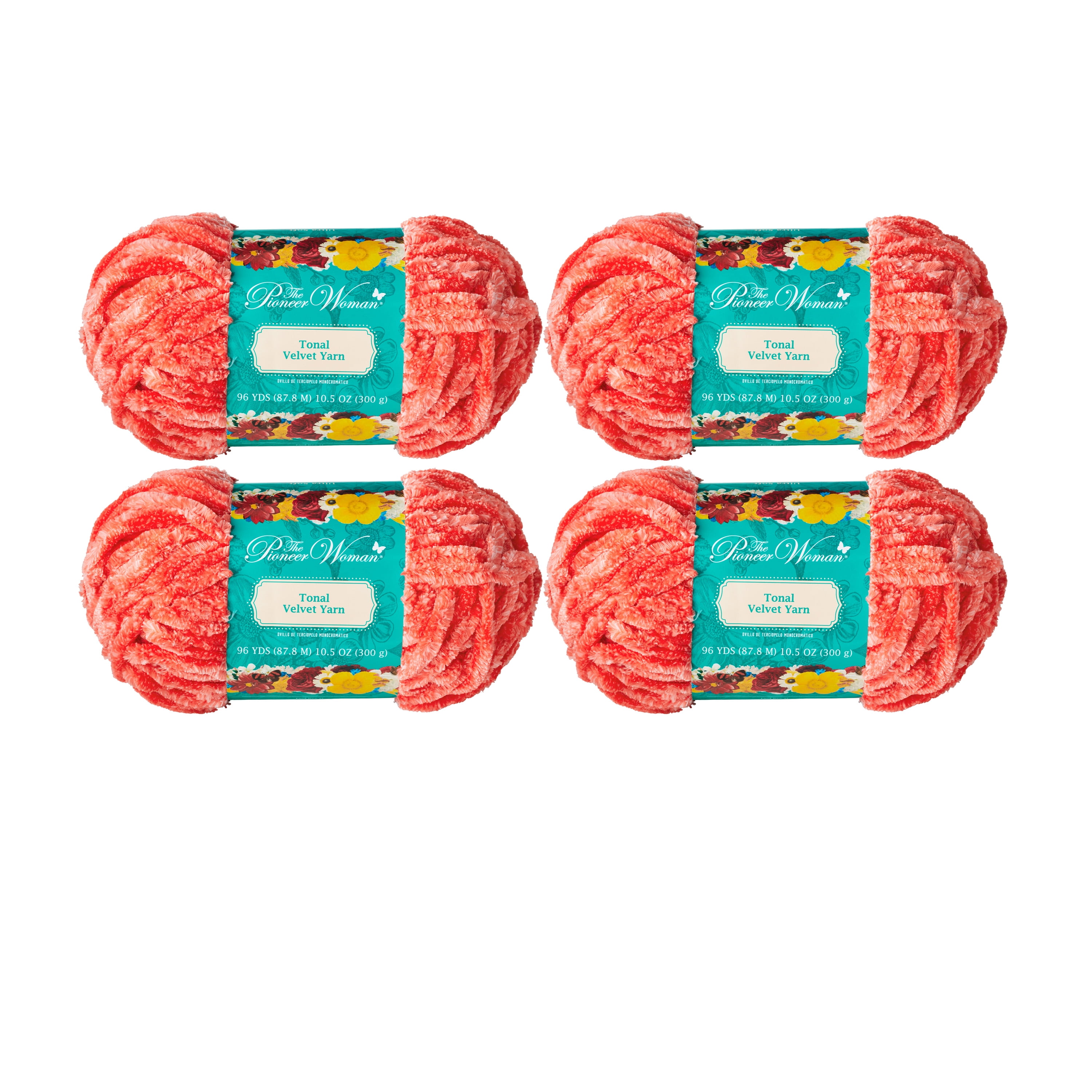 The Pioneer Woman Tonal Velvet Coral Yarn, 96 Yards, Pack of 4
