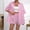 Pink women striped 2 piece set a1, variant on Cagogo Women's Striped 2 Piece Set Collared 3/4 Sleeve Shirt Drawstring Shorts Casual Lounge Outfits Summer Cruise Travel Airport Clothes Matching Tracksuit, Red M