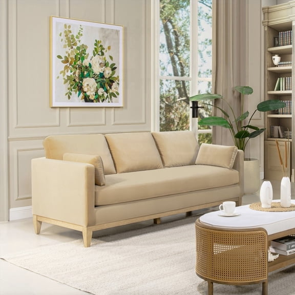 Modern 84" Sofa in Fawn Brown Performance Velvet for Living Room