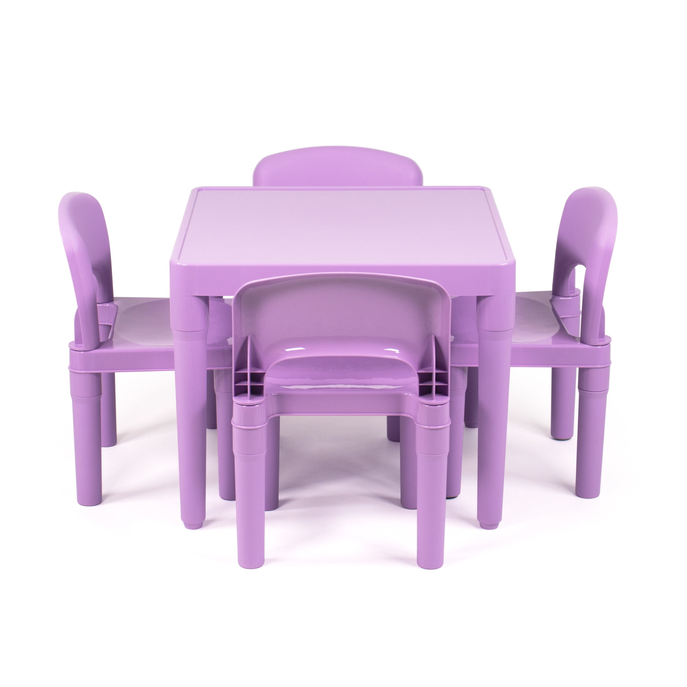 Humble Crew Quinn Toddler Lightweight Plastic Table and 4 Chairs Set, Square Purple Table & Chairs