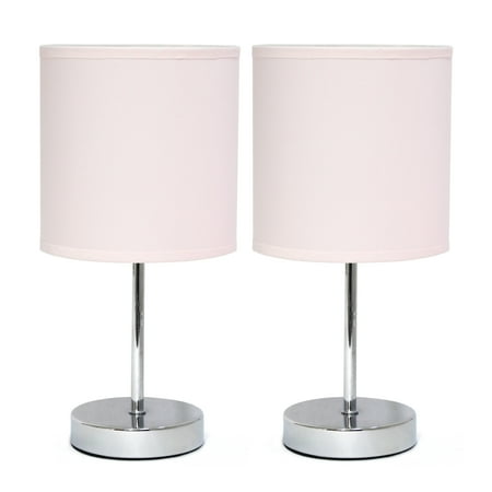 Simple Designs Chrome Mini Basic Table Lamp with Fabric Shade 2 Pack Set