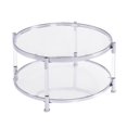 thumbnail image 4 of Contemporary Round Tempered Glass Coffee Table with Acrylic & Metal Frame, Living Room Sofa Table, Side Cocktail Tea Table with Adjustable Foot Pads (Chrome 32.3 Inches), 4 of 7