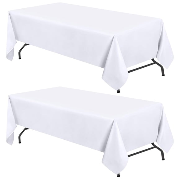 WEALUXE White Table Cloths for 8 Foot Rectangle Tables, 2-Pack, 60x126 inches, Water, Stain and Wrinkle Resistant, 200 GSM Washable Poly Fabric Table