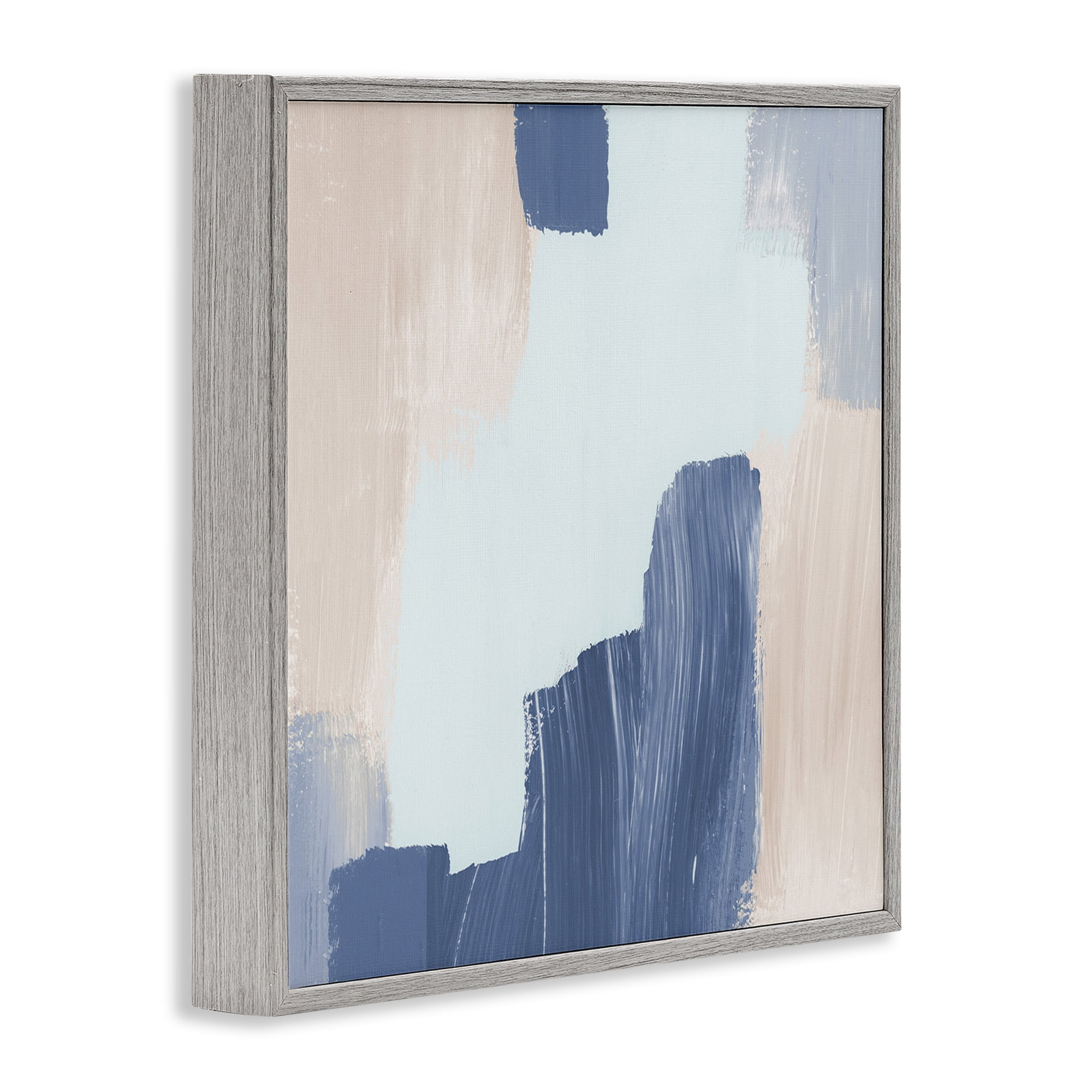 Stupell Industries Blue Layered Paint Strokes Abstract Painting Gray Framed Art Print Wall Art, 17 x 17