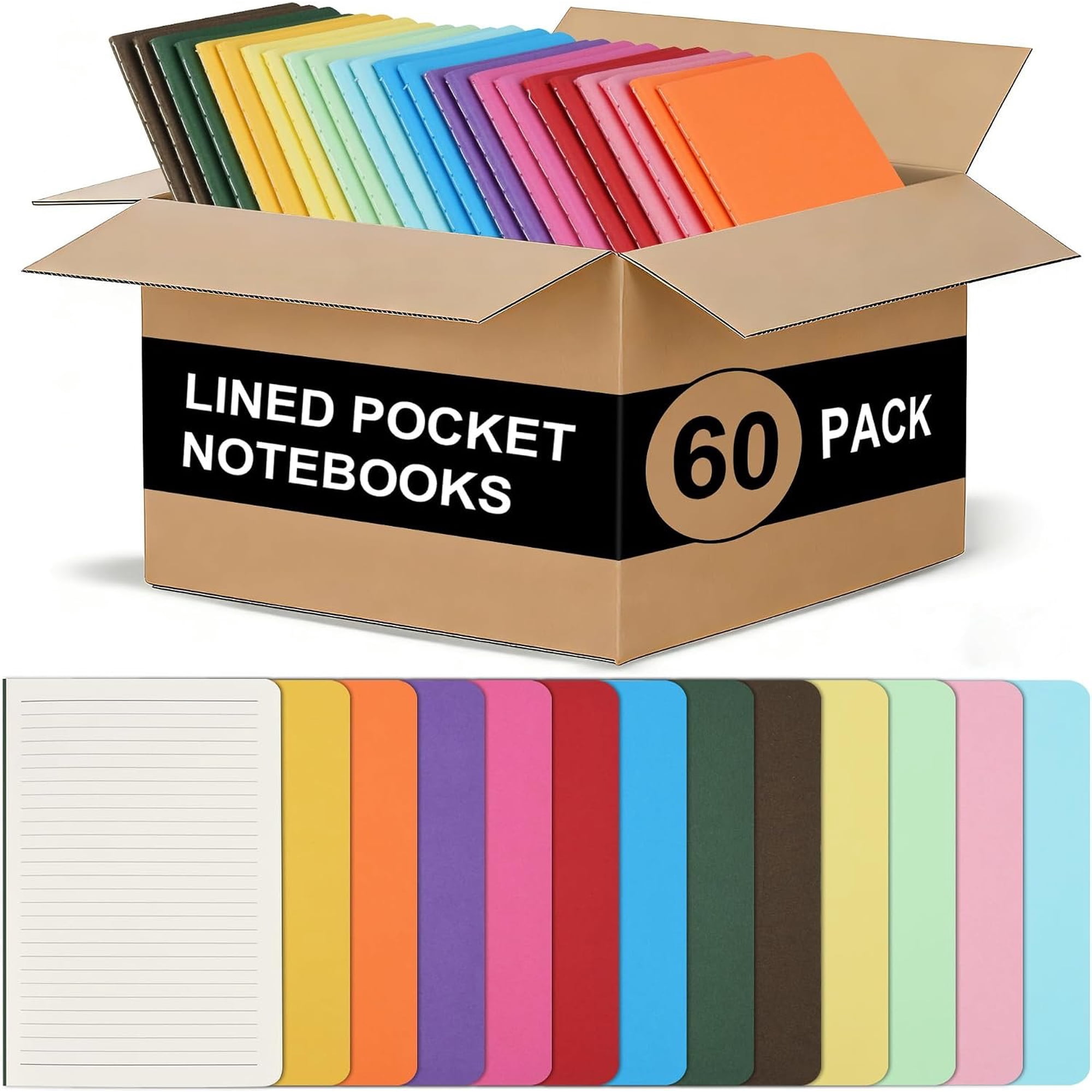 60 Pack Mini Pocket Notebooks Bulk 3.5 X 5.5 Inches Mini Journals 30 Sheets/60 Pages Colorful Cover Notepads for Writing Planing Work Memo (60 Lined)