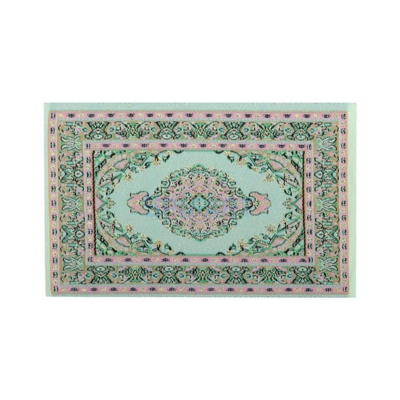 Goowood Dollhouse Rug 1/12 Scale Miniature Furniture Accessories Intricate Turkish Pattern Cotton Tiny Carpet for Doll House Decor Green