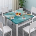 thumbnail image 3 of Blue Gold Marble Pattern Square Fitted Tablecloth with Elastic Edge,Square Table Cover,Washable Elastic Table Cover for Home Kitchen Party Decor 34"x34", 3 of 6