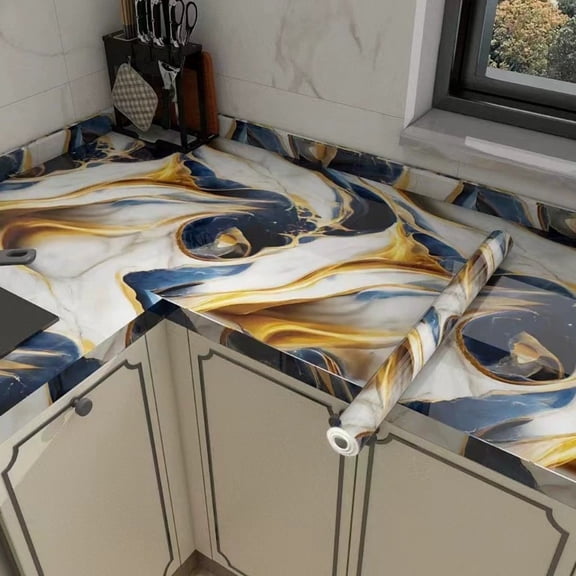 Self-Adhesive Paper, Blue Marble Sticker, Easy to Stick and Tear Off, Kitchen Countertop, Bathroom Wall, Living Room Decorative