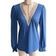 thumbnail image 3 of Blusa de encaje con escote en V y crochet, blusa informal con escote en V y encaje abullonado para mujer, blusa con escote en V y ribete de encaje de primera calidad, 3 of 3