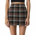 thumbnail image 2 of Inleife Women's High-Waisted Plaid Printed Skirts Casual Elegant Business Sets Brown L, 2 of 6