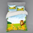 thumbnail image 1 of Ambesonne Cartoon Bedding Set 4 Pcs, Lion Family in Forest, Queen, Pale Blue Yellow and Green, 1 of 3