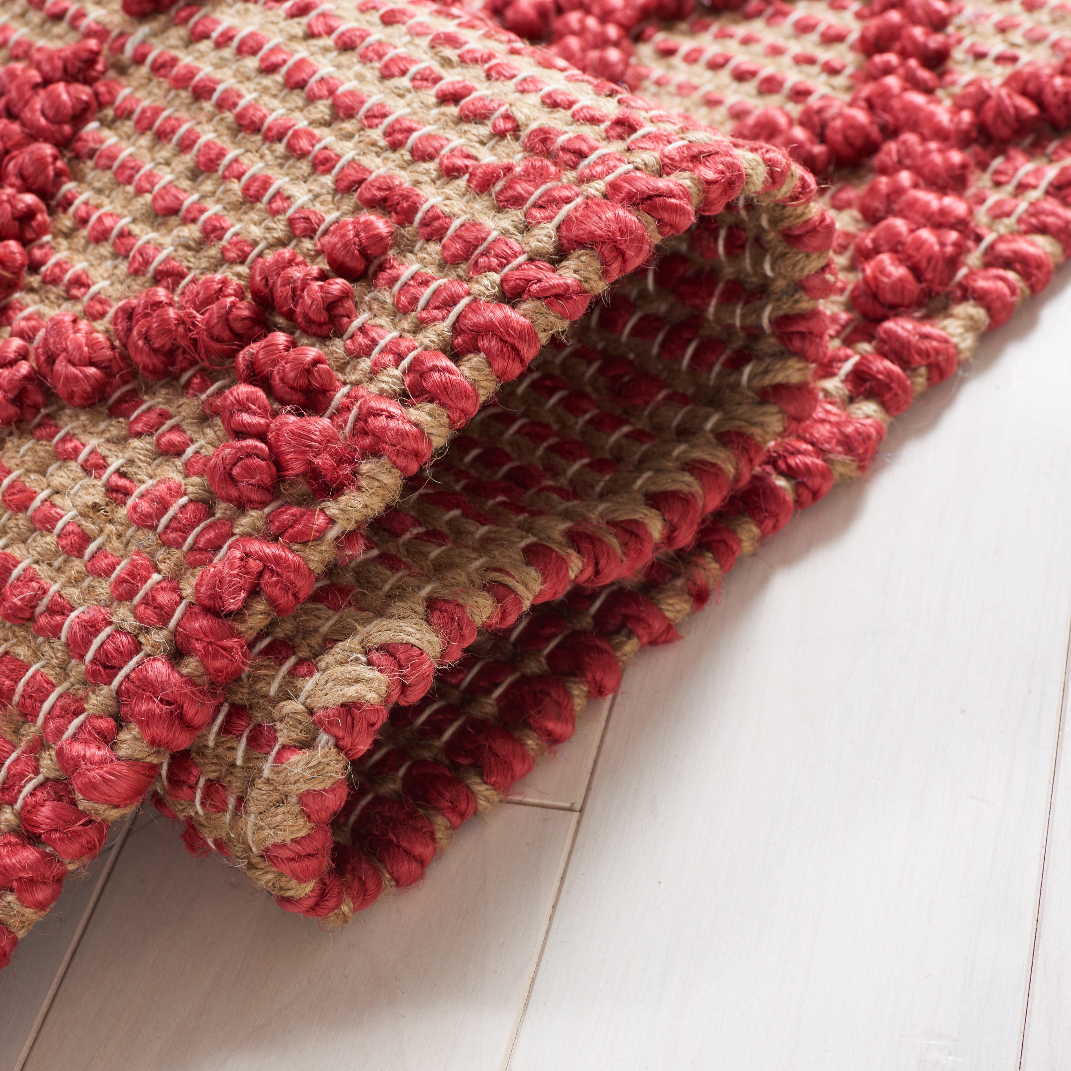 SAFAVIEH Natural Fiber Alfred Geometric Area Rug, Red/Natural, 6' x 6' Square