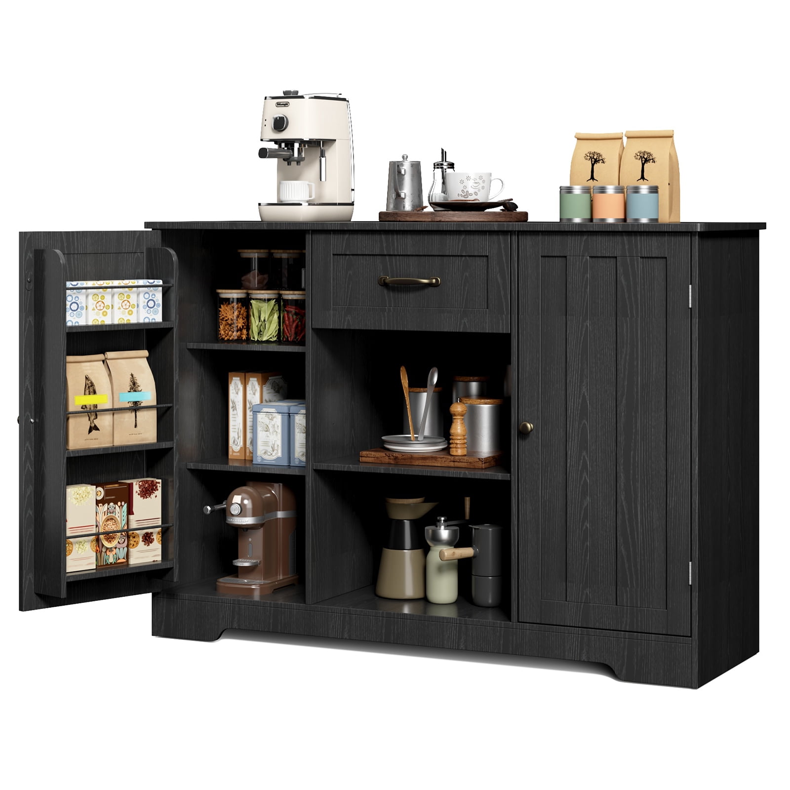 Sideboard Buffet Cabinet,Asofer Storage Coffee Bar Cabinet with Drawers, Kitchen Pantry Storage with Doors and Shelves for Kitchen and Living Room, Black