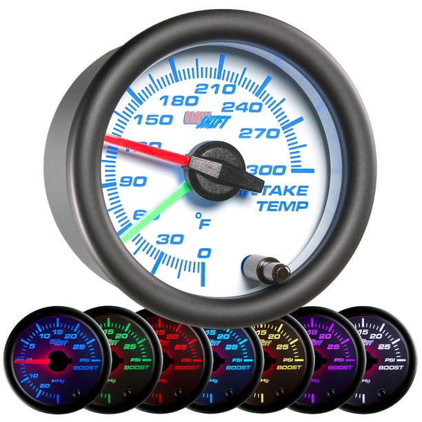 GlowShift White 7 Color Dual Intake Temperature Gauge