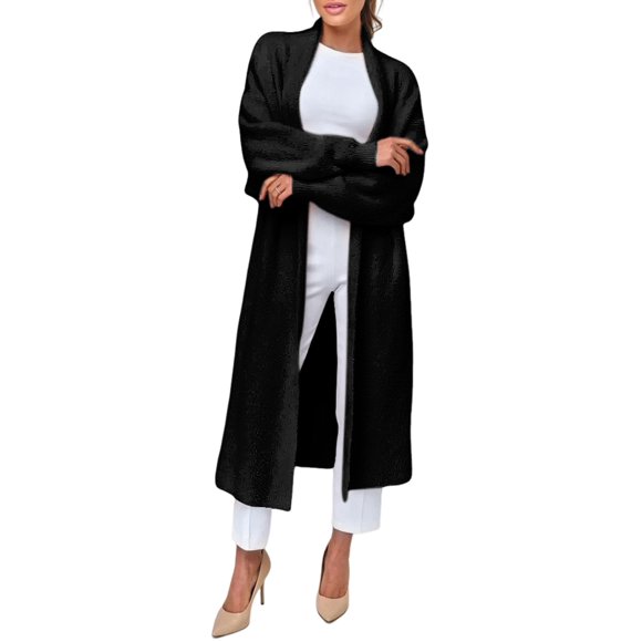 Long Cozy Fuzzy Furry Cardigan Sweaters Women Casual Open Front Long Sleeves Mohair Sweaters Black One size