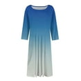 thumbnail image 4 of FrzhBrz Women's Casual 3/4 Sleeve Crew Neck A-Line Dress Trendy Gradient Flare Swing Midi Dresses with Pockets 2025 Spring Fashion, 4 of 5
