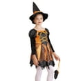 thumbnail image 4 of Yruioon Kids Girls Halloween Witch Dress Up Shiny Star Print Long Sleeve Dresses with Hat Candy Bag Orange 8, 4 of 7