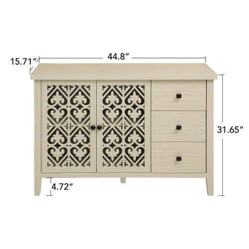 BSHTI Hollowed-out Cabinet with 2 Door 3 Drawers, American Furniture, Suitable for Bedroom, Living Room, Study