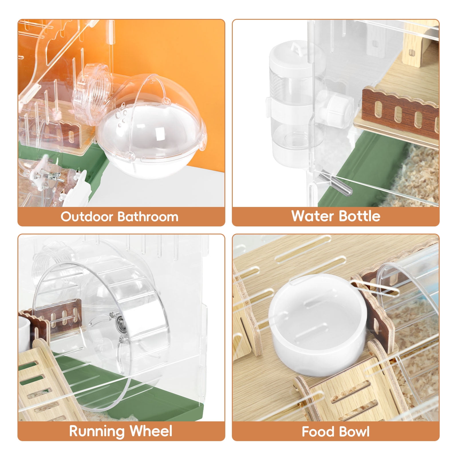 Acrylic Hamster Cage Starter Kit, Small Animal Habitat with Wheel, Water Bottle, Food Bowl, Small Hamster Habitat 360 Viewing, Hideout & Staircase,  for Dwarf, Guinea Pig, Gerbils