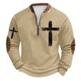 thumbnail image 2 of Styesk Mens Shirts Men's Large Size Printing Half Zipper Round Neck Vintage Print Long Sleeved, 2 of 3