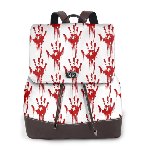 Kuqiui Red Bloody Scary Hands Print Leather Backpack Purse For Women Fashion Ladies Vintage Bags Casual College Travel Backpacks bag