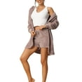 thumbnail image 4 of Unique Bargains Womens 3 Pcs Pajamas Coat Jacket and Crop Top with Shorts Lounge Set 2XL Rosy Brown, 4 of 6