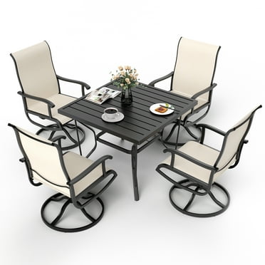 Pamapic 4-Person Beige Square Outdoor Patio Dining Set with Swivel Chairs