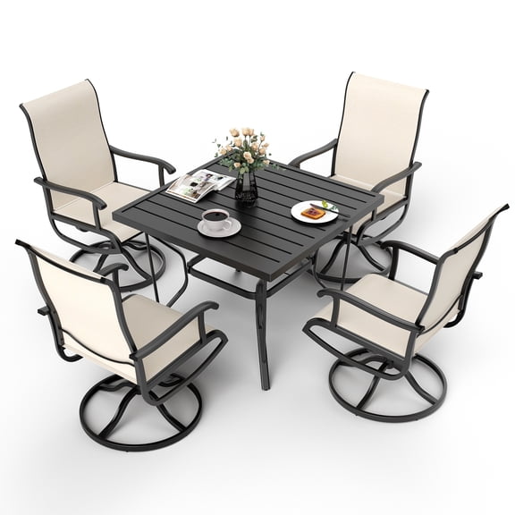 Pamapic 4-Person Beige Square Outdoor Patio Dining Set with Swivel Chairs