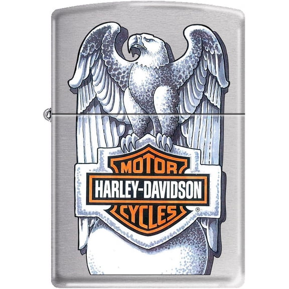 Zippo HD Harley Davidson Eagle Globe Shield Logo Satin Chrome Lighter NEW