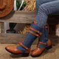 thumbnail image 3 of Pandaie Womens Lace up Mid Calf Combat Boots Buckle Straps Decor Side Zipper Non Slip Low Platform Heel Fashion Motorcycle Riding Booties Dark Blue 7.5, 3 of 9
