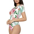 thumbnail image 2 of Naloa Flamingo Flower Women's Short-Sleeved Onesie, One-Piece Swimsuit for Parties, dates, clubs - X-Large, 2 of 9