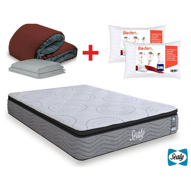 Colchón Queen Size Sealy Línea Bleden + Edredón + 2 Almohadas + 2 Fundas