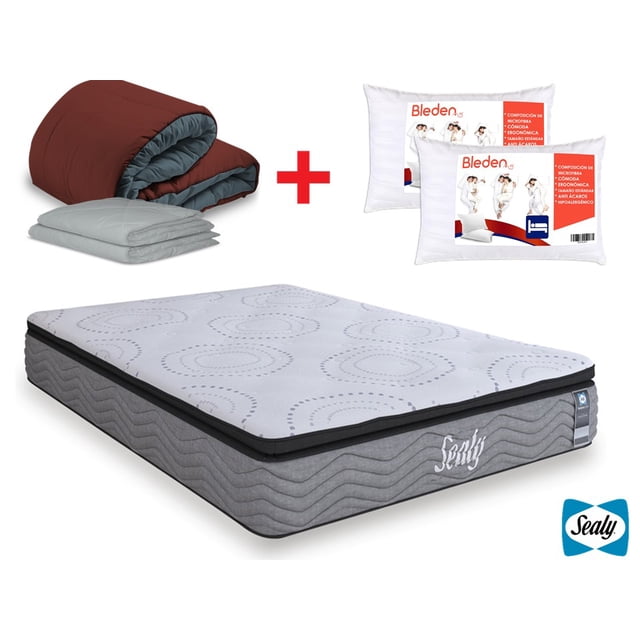 Colchón Queen Size Sealy Línea Bleden + Edredón + 2 Almohadas + 2 Fundas