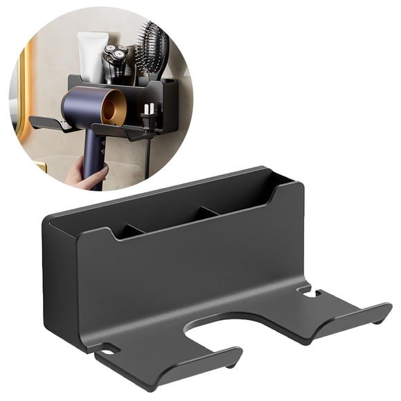 No-Drill Wall Mounted Hair Dryer Rack,Bathroom Blow Dryer Storage Organizer,Space-Saving Toiletries Holder,Hair Dryer Racks,Bathroom Organizers,Wall Storage Solutions,Black,1PC