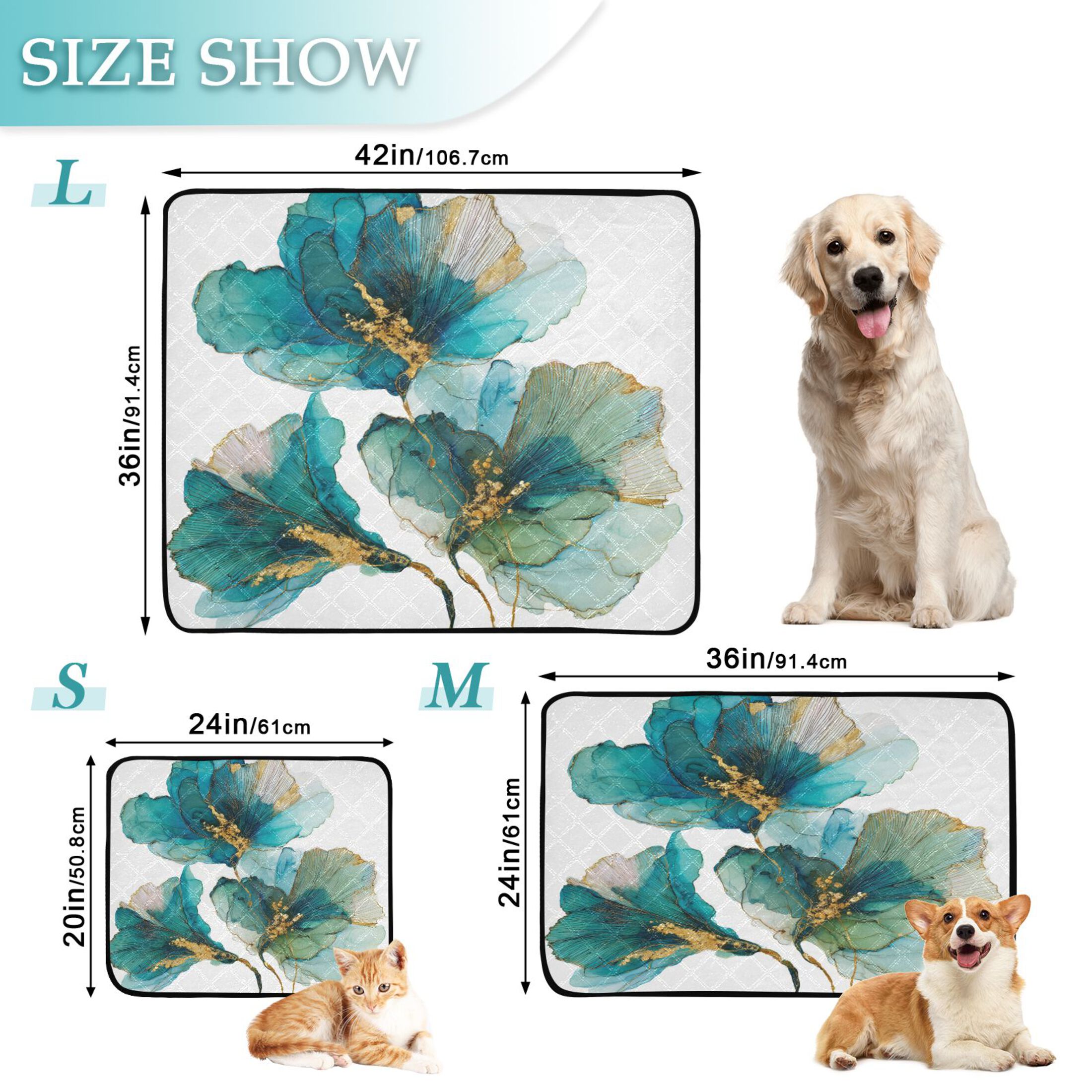 Qxltty Elegant Flower Cat litter Pads Pet Set of 3 Diaper Mats Center Anti-leakage Layer Absorbent Soft and Comfortable