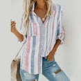 thumbnail image 6 of IROINNID Discount Womens Long Sleeve V-Neck Shirts Striped Roll Up Sleeve Button Down Blouses Tops With Pocket Loose Shirt,Sky Blue, 6 of 9