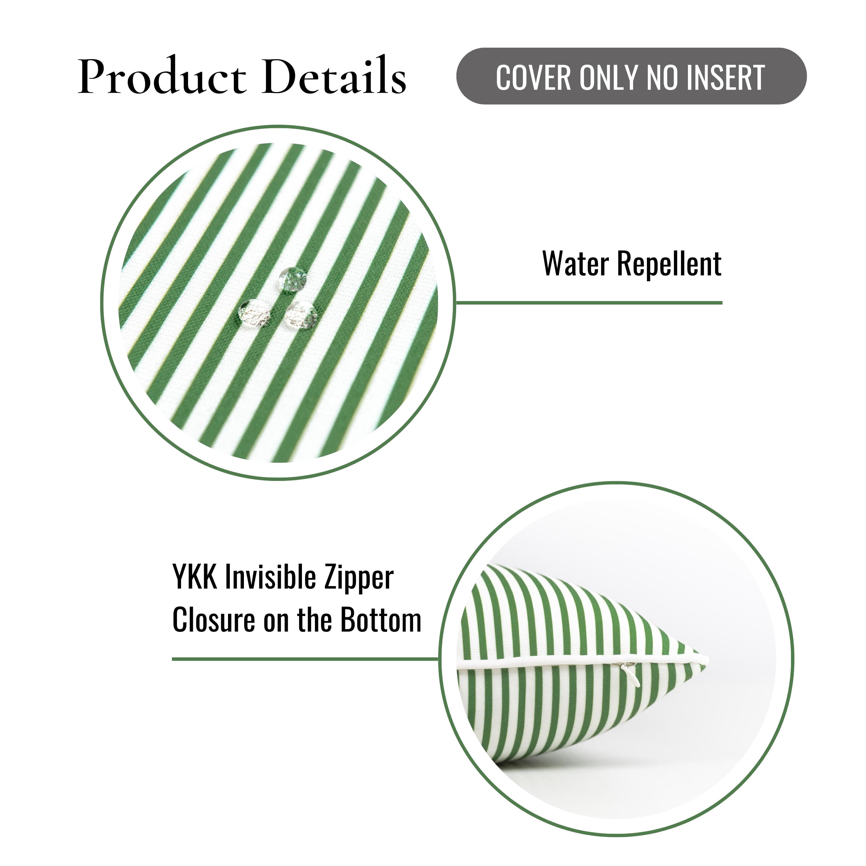 Hofdeco Premium Coastal Patio Indoor Outdoor Pillow Cover Only, 20"x20" Water Resistant for Backyard, Couch, Green Stripe