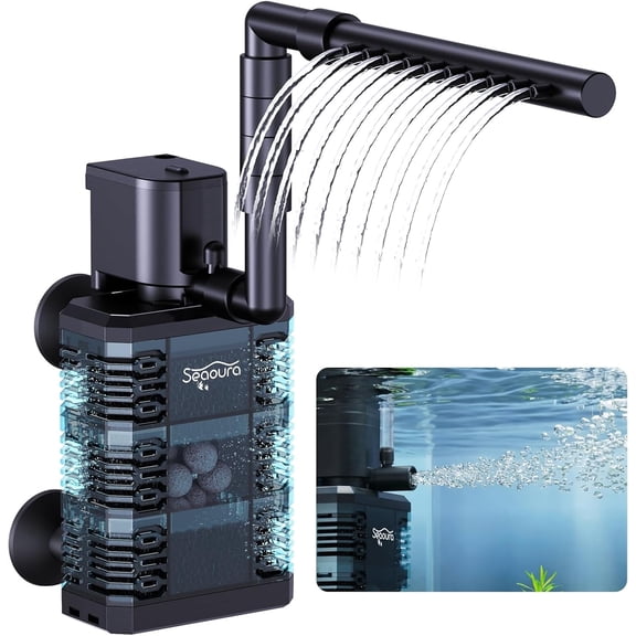 SEAOURA Aquarium Filter，Small Internal Aquarium Filter ， Aquarium Quiet Electric Filter for 5-15 Gallon Aquariums，Aeration System 100GPH Water Pump
